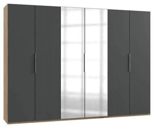 DREHTÜRENSCHRANK 300/216/58 cm 6-türig Graphitfarben, Eichefarben  - Chromfarben/Eichefarben, MODERN, Holzwerkstoff (300/216/58cm) - MID.YOU