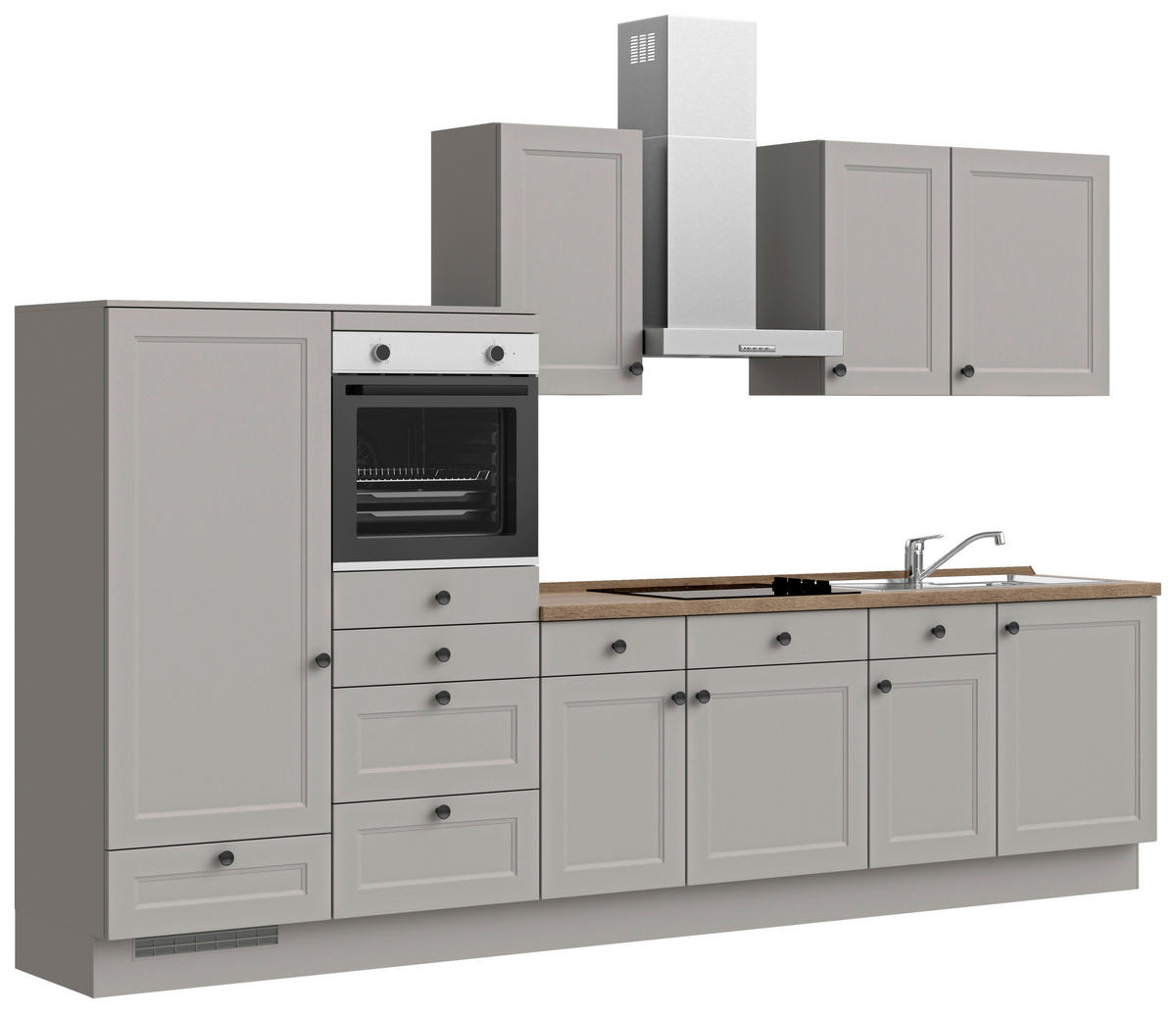 KÜCHENLEERBLOCK 330 cm   in Grau, Eiche dunkel  - Eiche dunkel/Schwarz, MODERN, Holzwerkstoff/Metall (330cm) - Nobilia
