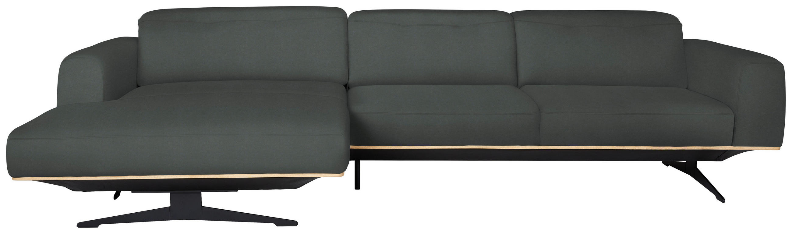 ECKSOFA in Echtleder Grau  163/305 cm  - Eichefarben/Schwarz, Design, Leder/Holz (163/305cm) - Novel