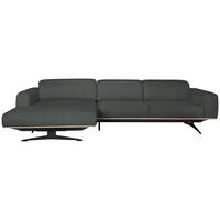 ECKSOFA in Echtleder Grau  - Eichefarben/Schwarz, Design, Leder/Holz (163/305cm) - Novel