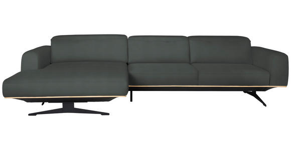 ECKSOFA  in Echtleder Grau  163/305 cm  - Eichefarben/Schwarz, Design, Leder/Holz (163/305cm) - Novel