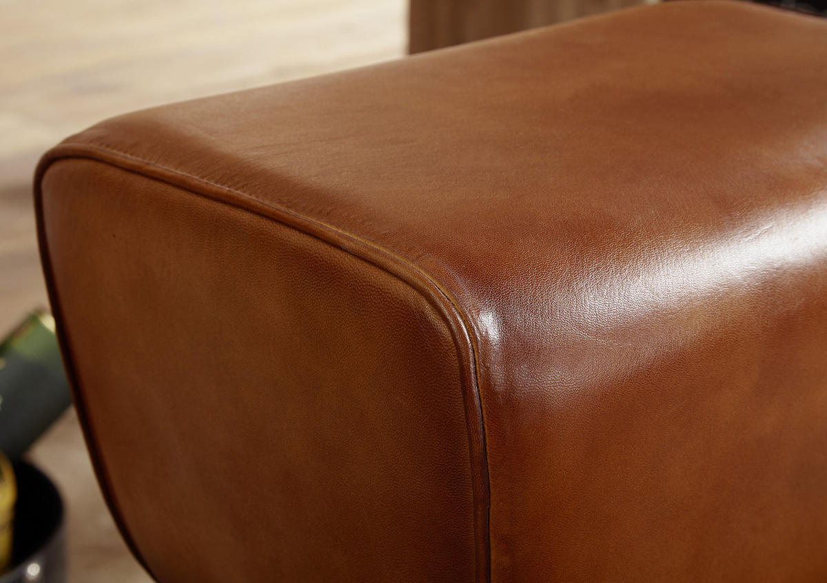 BARHOCKER in Leder Braun  - Braun, Natur, Leder/Holz (43/75/29,5cm) - MID.YOU