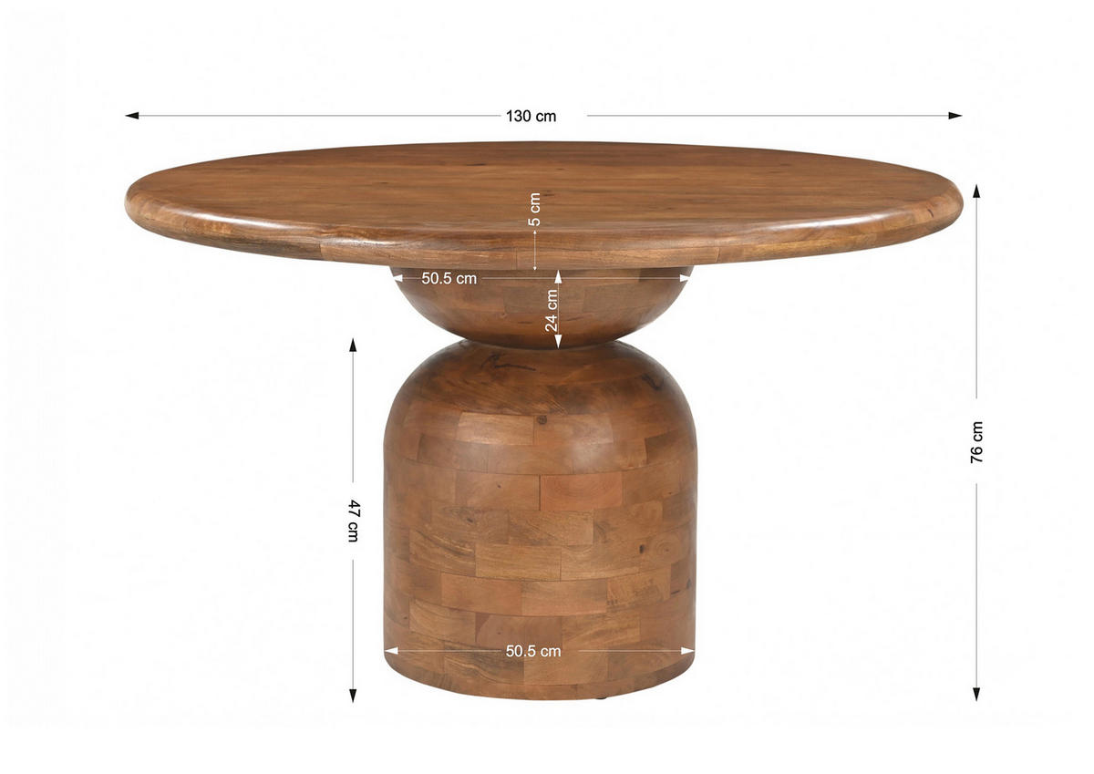 ESSTISCH 130/130/76 cm Echtholz  Holz rund Naturfarben  - Naturfarben, MODERN, Holz (130/130/76cm) - MID.YOU