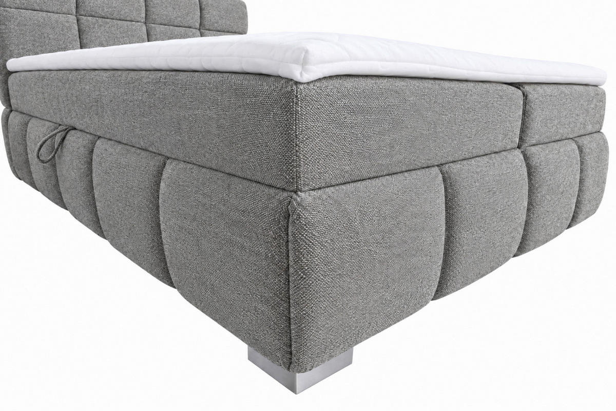 BOXBETT 140/200 cm,  in Grau, Bettkasten, Topper,  - Chromfarben/Grau, MODERN, Holz/Kunststoff (140/200cm) - MID.YOU