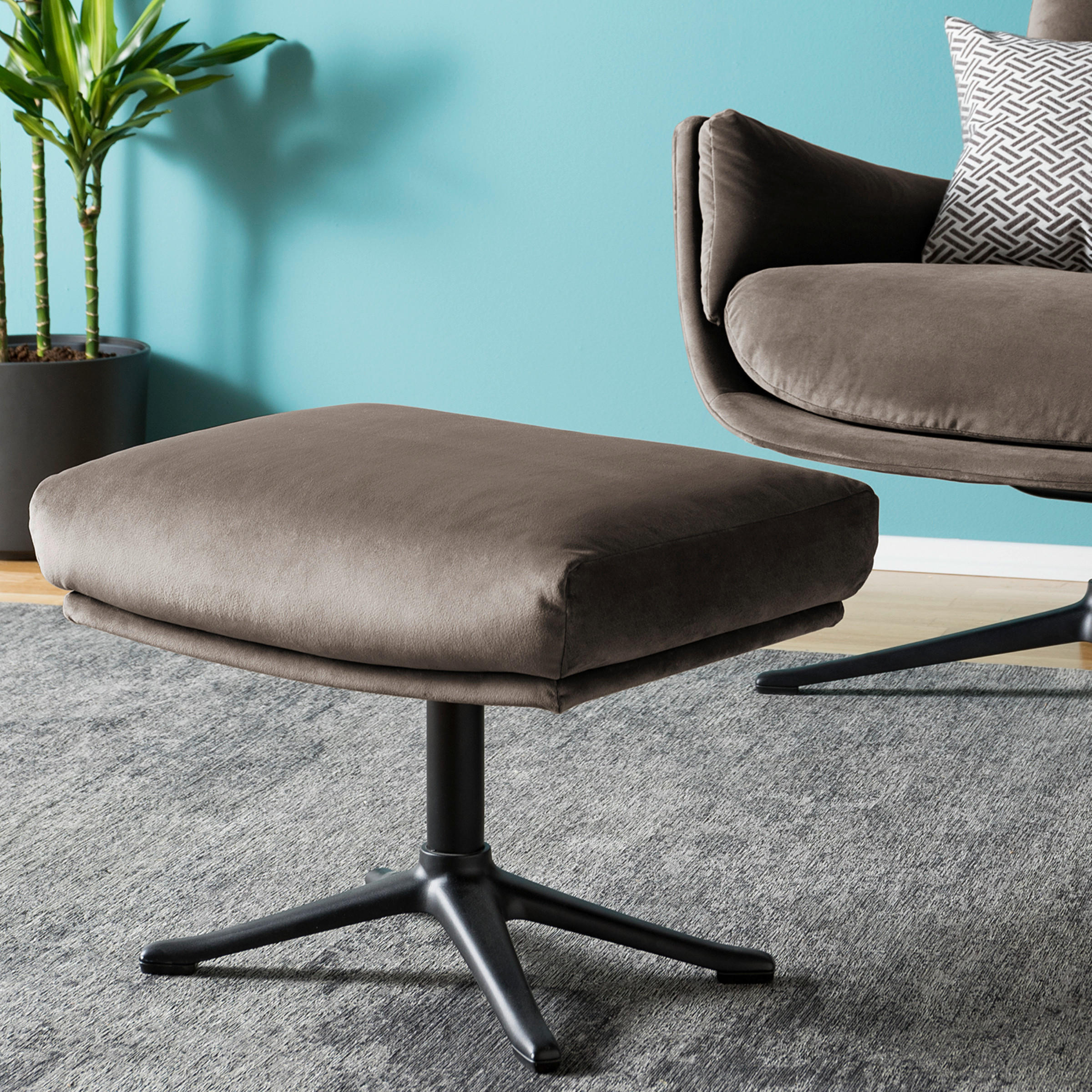 HOCKER Samt Taupe  - Taupe/Schwarz, Design, Textil/Metall (51/37/41cm) - home24