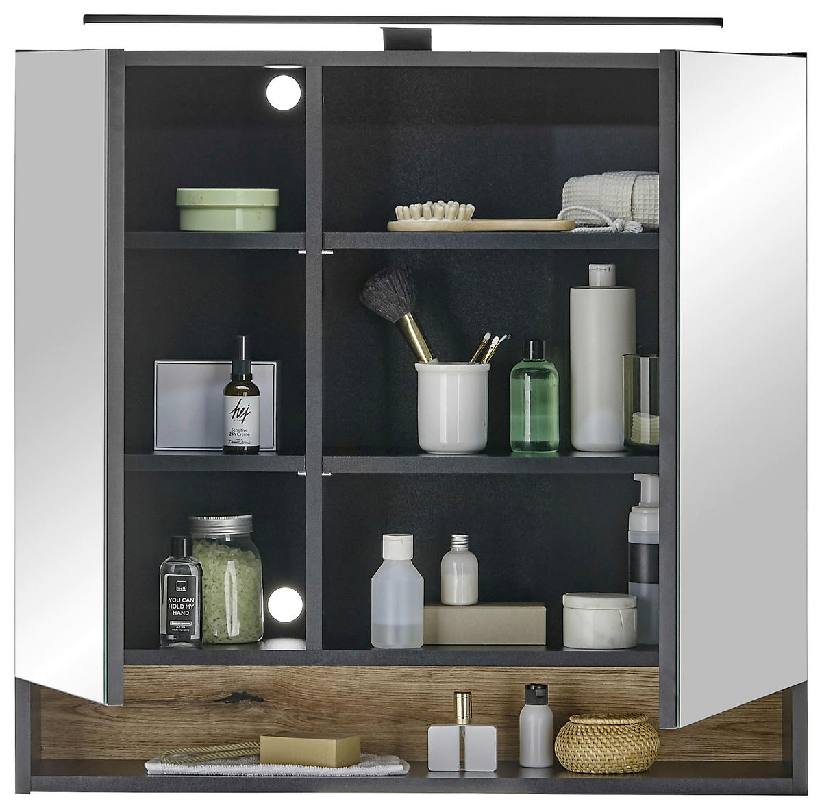 SPIEGELSCHRANK 80/75/22 cm  - Schwarz, KONVENTIONELL, Glas/Holzwerkstoff (80/75/22cm) - home24