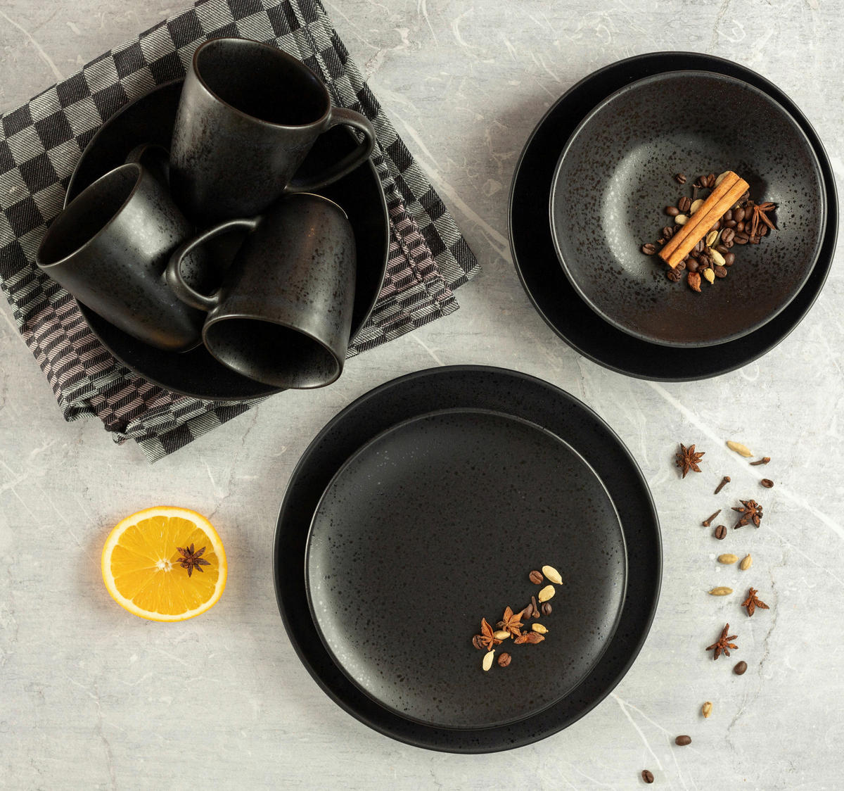 FRÜHSTÜCKSSET Essential  - Schwarz, Trend, Keramik - Mäser