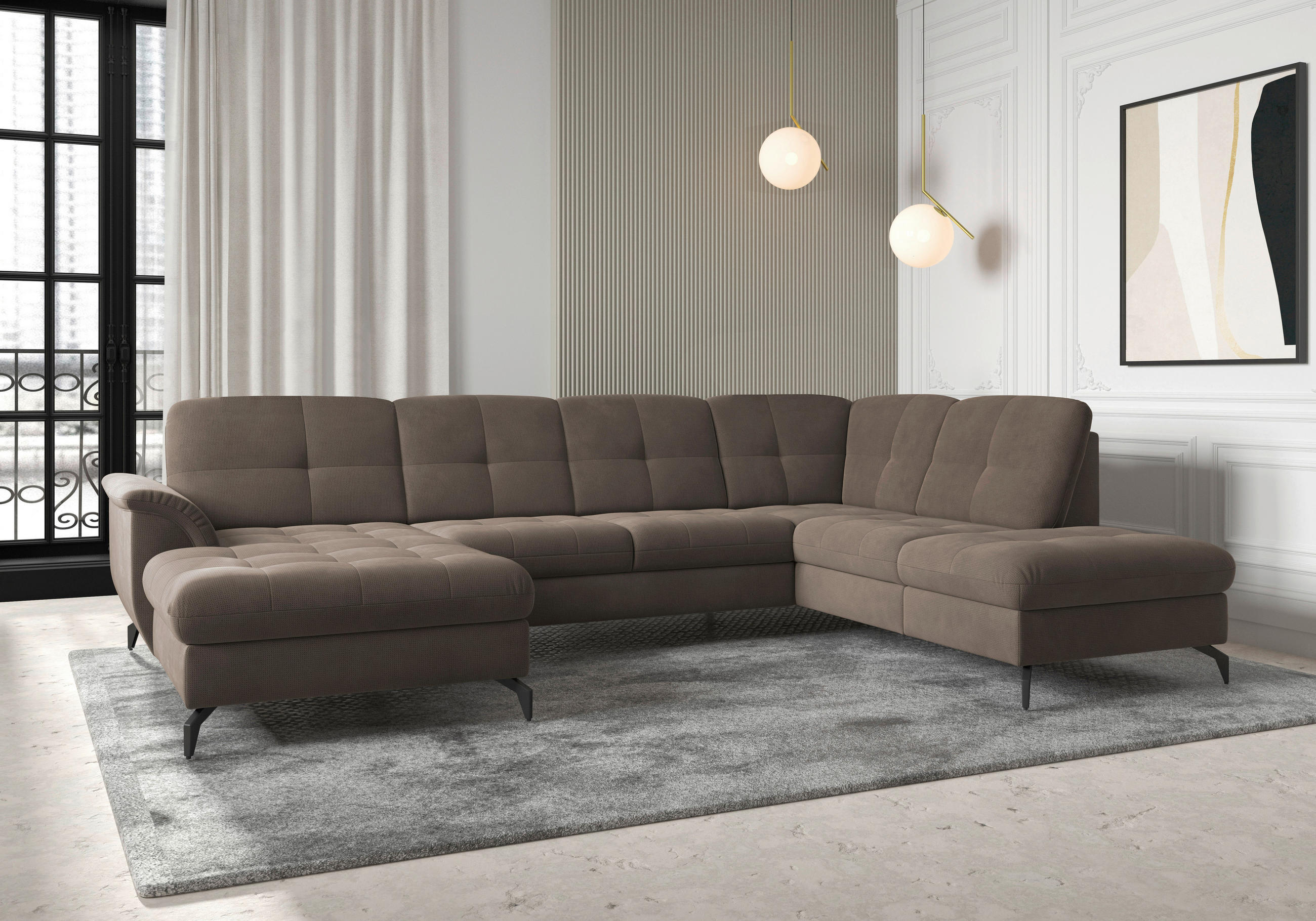WOHNLANDSCHAFT in Flachgewebe Dunkelbraun  - Dunkelbraun/Schwarz, Modern, Textil/Metall (164/319/212cm) - Sit & More