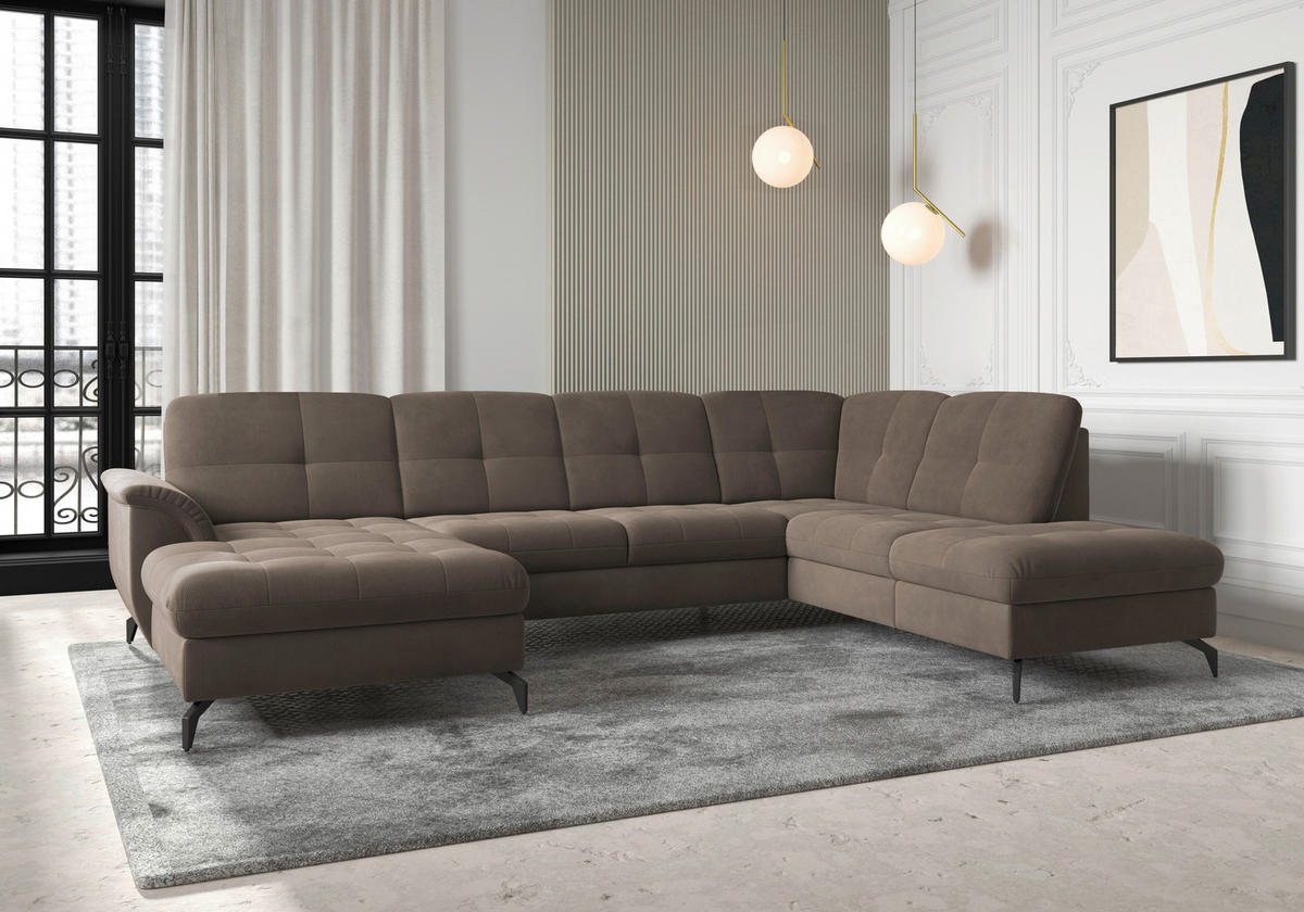 WOHNLANDSCHAFT Dunkelbraun Flachgewebe  - Dunkelbraun/Schwarz, MODERN, Textil/Metall (164/319/212cm) - Sit & More