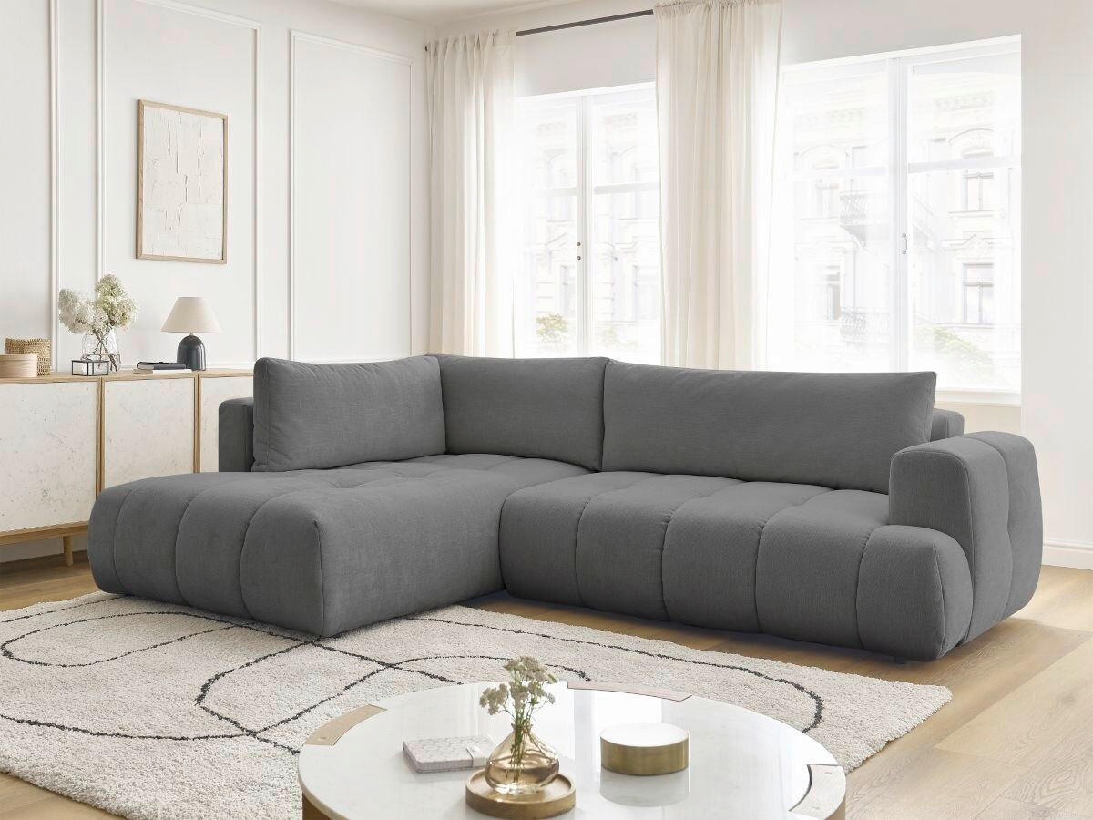 ECKSCHLAFSOFA FUJI Leinenoptik Dunkelgrau  inkl.  - Dunkelgrau/Schwarz, MODERN, Kunststoff/Textil (204/282cm)