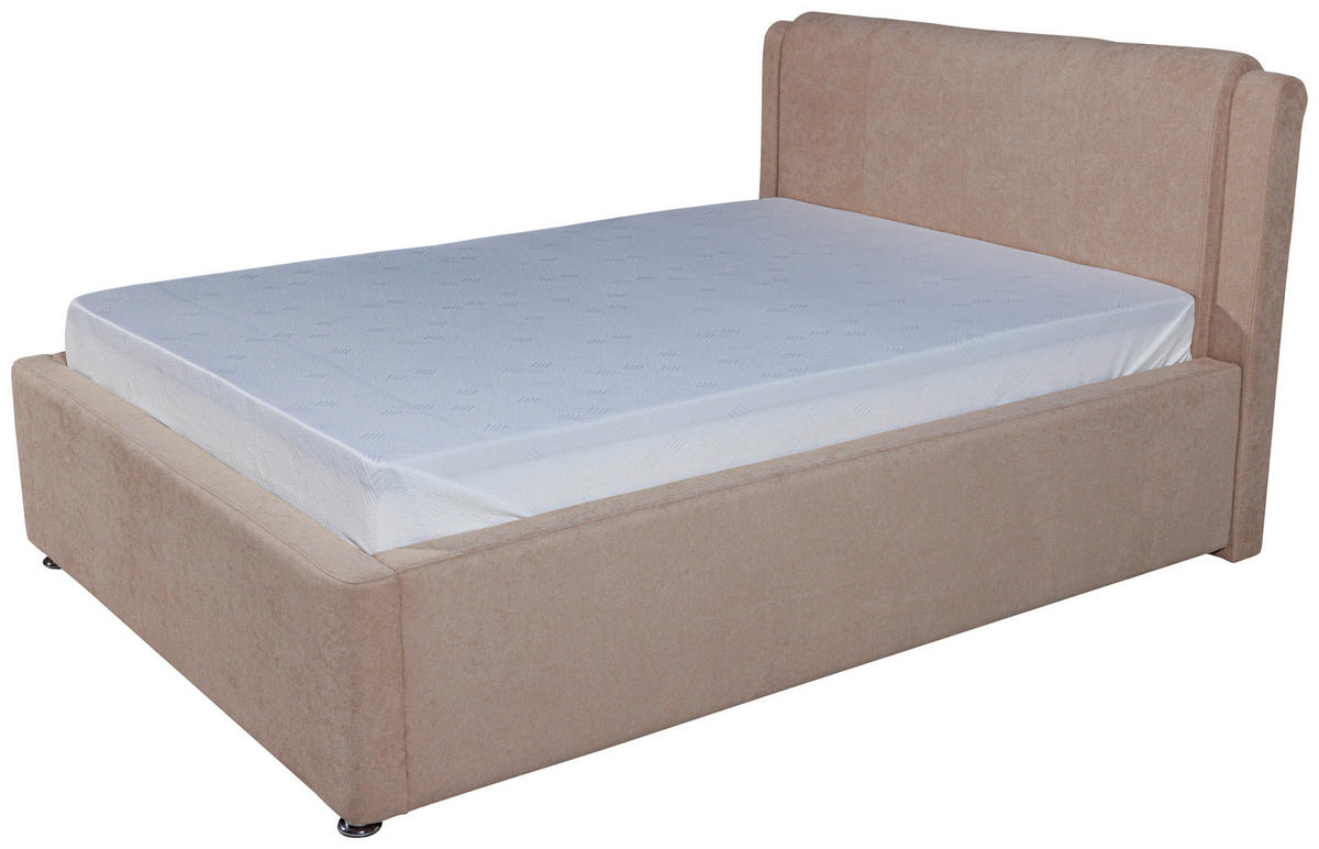 PAT TAPIȚAT 180/200 cm  in bej  - bej/culoare crom, Basics, metal/material pe bază de lemn (180/200cm) - Ti'me