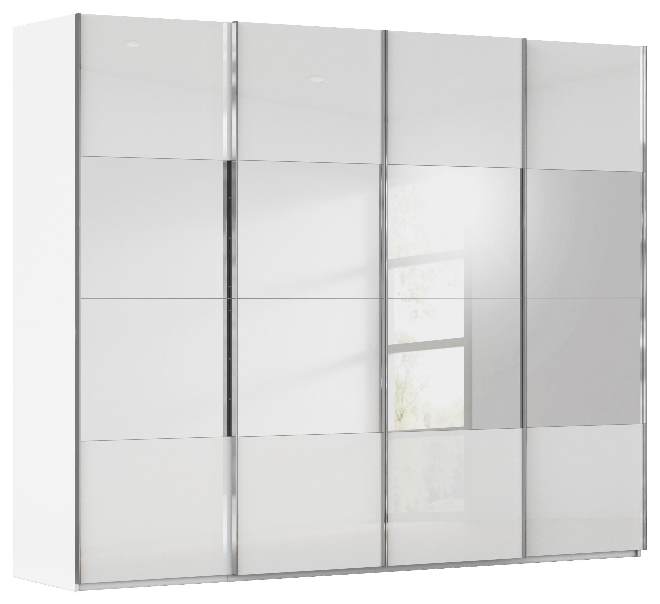 SCHWEBETÜRENSCHRANK 271/235/68 cm 4-türig Weiß  - Chromfarben/Weiß, Design, Glas/Holzwerkstoff (271/235/68cm) - Novel