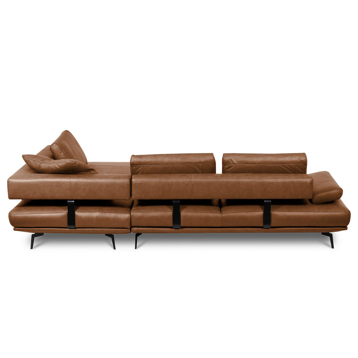 ECKSOFA  in Echtleder Cognac  306/237 cm  - Cognac/Schwarz, Design, Leder/Metall (306/237cm) - Livetastic