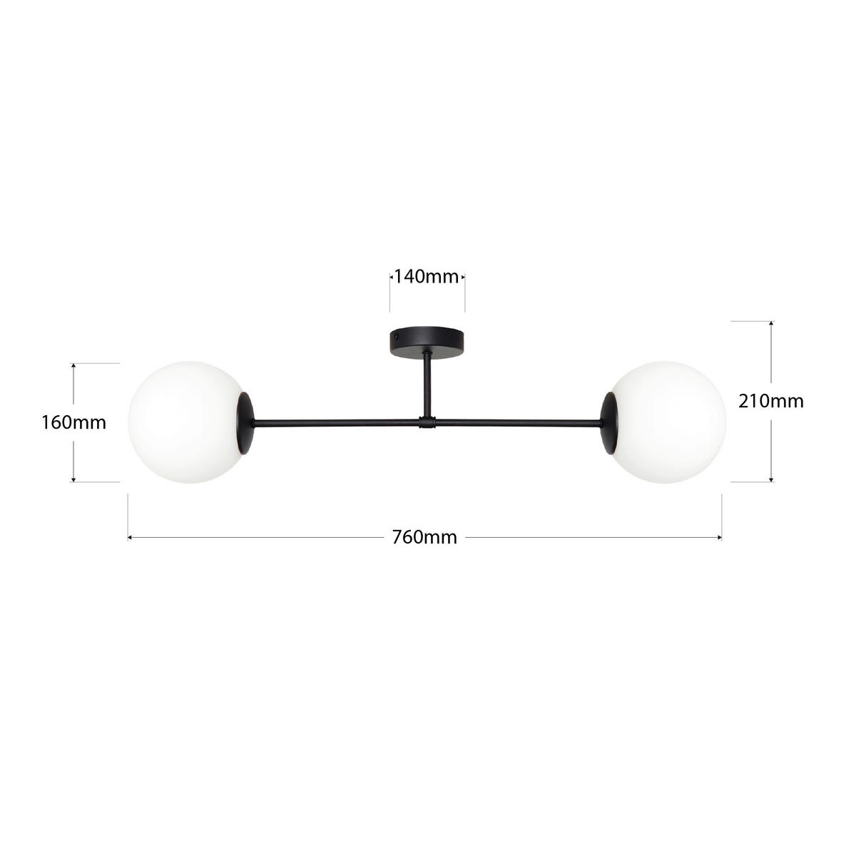 DECKENLEUCHTE    76/76/21 cm  - Schwarz, KONVENTIONELL, Glas/Metall (76/76/21cm)