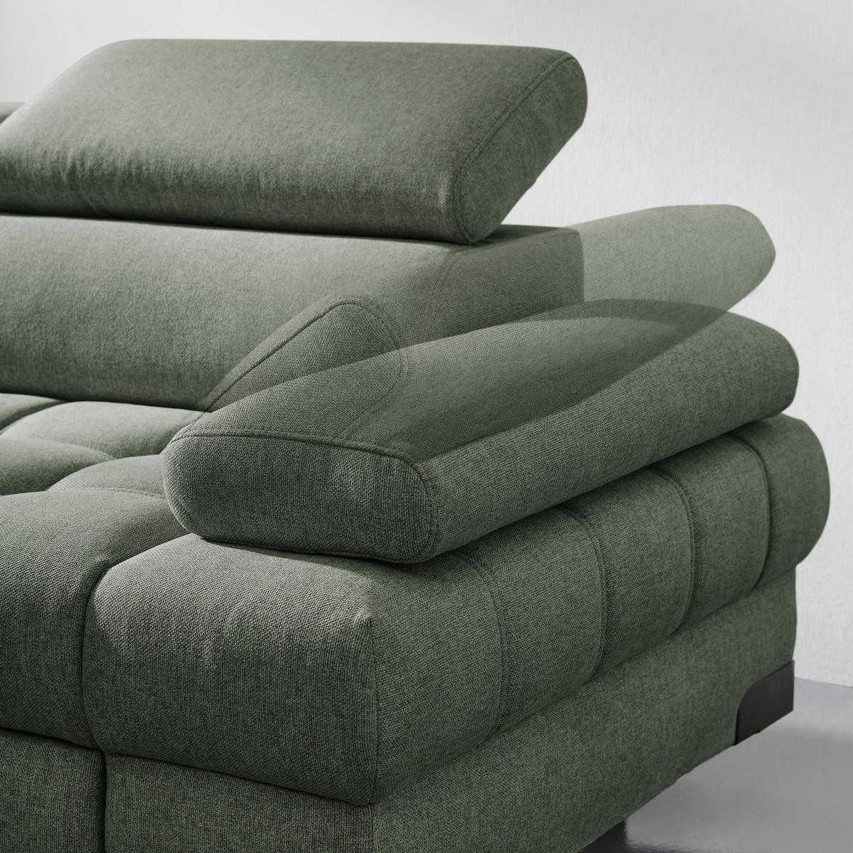 CloseUp von Welnova ECKSOFA Dunkelgrün Webstoff.