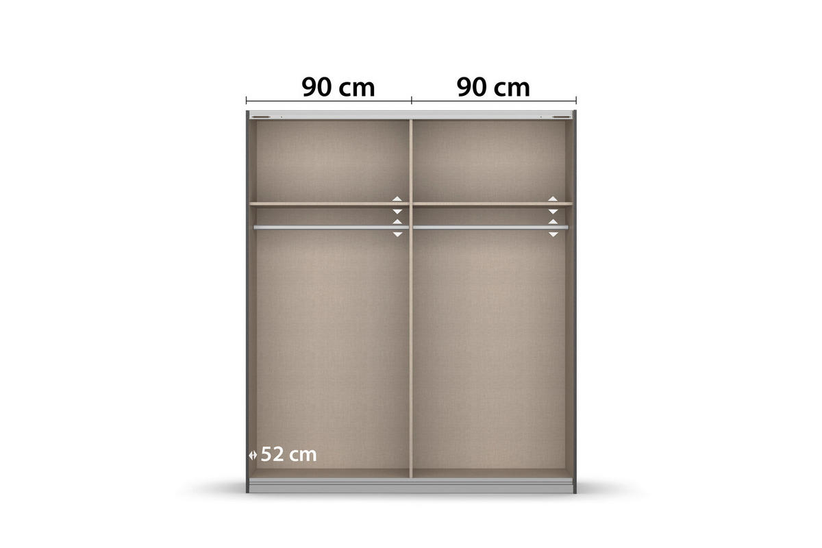 SCHWEBETÜRENSCHRANK Graphitfarben, Silberfarben  - Silberfarben/Alufarben, Modern, Holzwerkstoff/Metall (181/197/61cm) - Rauch Möbel