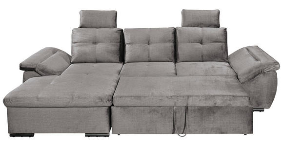 ECKSOFA  in Mikrovelours Hellgrau  - Hellgrau/Schwarz, KONVENTIONELL, Kunststoff/Textil (170/275cm) - Carryhome