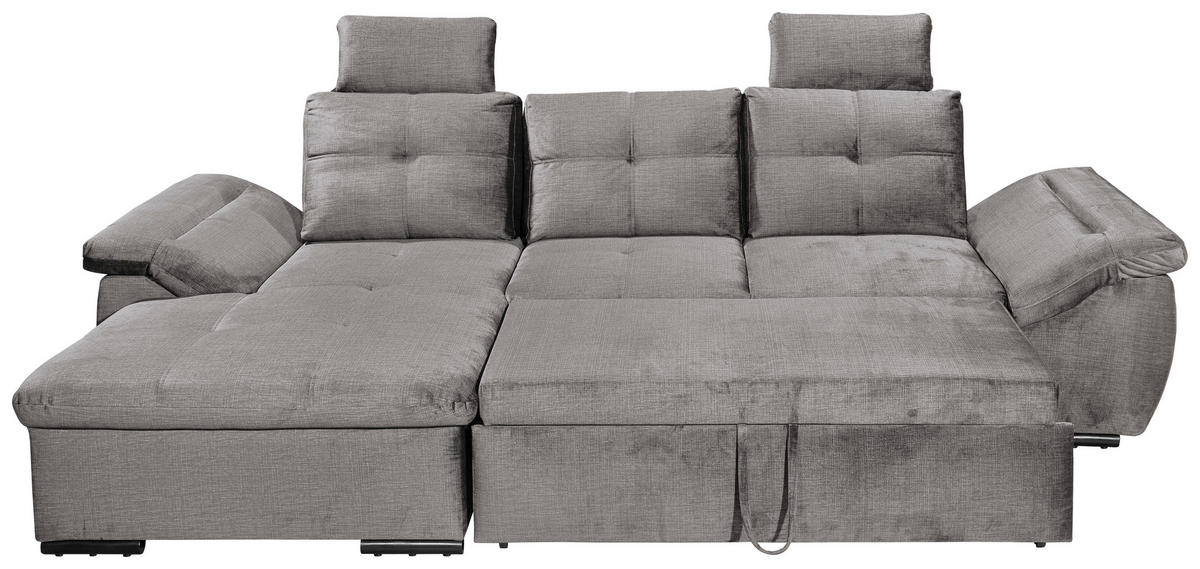 ECKSOFA Mikrovelours Hellgrau  - Hellgrau/Schwarz, Konventionell, Kunststoff/Textil (170/275cm) - Carryhome