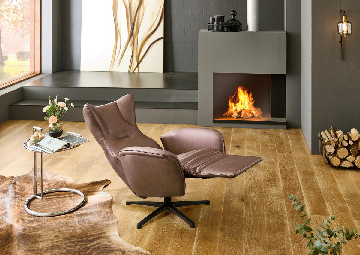 RELAXSESSEL Leder Rotbraun  - Rotbraun/Schwarz, Design, Leder/Metall (75/106/86cm) - Valdera
