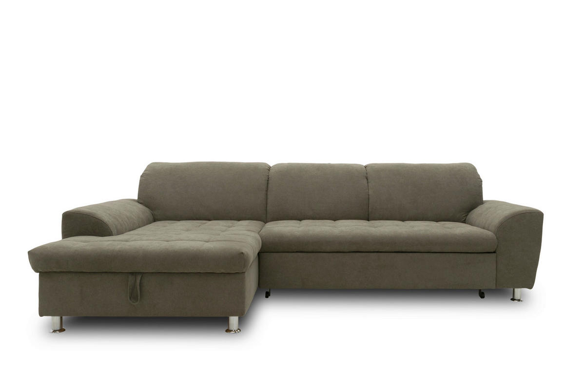 ECKSOFA MERIDIAN Schlammfarben Mikrofaser Rücken echt  - Chromfarben/Schlammfarben, KONVENTIONELL, Textil/Metall (171/278cm) - MID.YOU