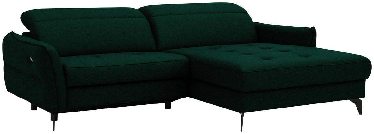 ECKSOFA MANTA in Flachgewebe Waldgrün  246/175 cm  - Waldgrün/Schwarz, Design, Textil/Metall (246/175cm) - Celina