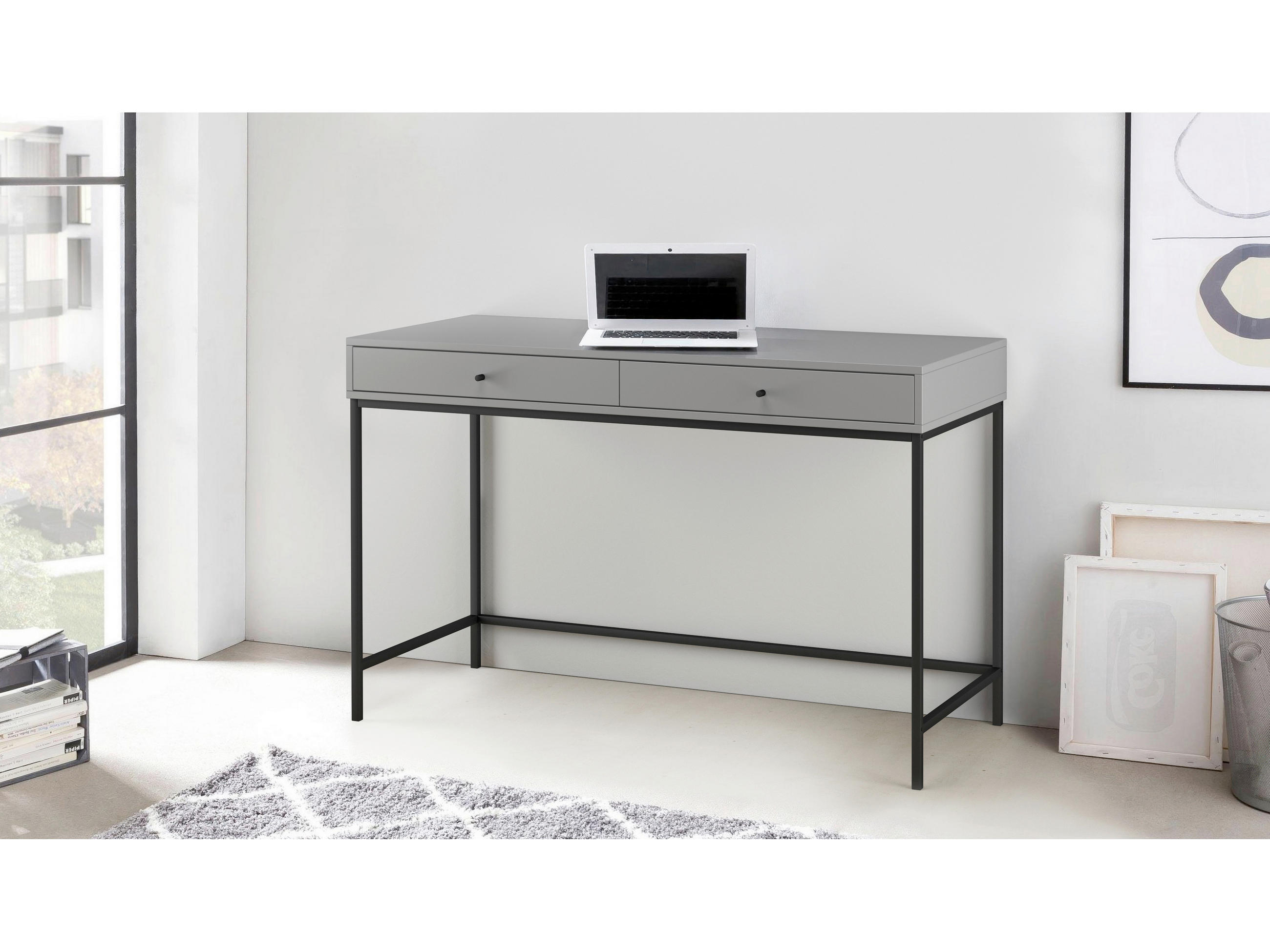 SCHREIBTISCH  in Grau  - Schwarz/Grau, Design, Holzwerkstoff/Metall (120/76/50cm) - MID.YOU