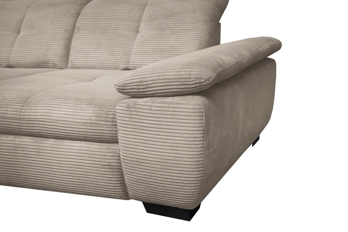 ECKSOFA in Cord Graubraun  - Graubraun/Schwarz, Design, Textil/Metall (242/313cm) - Xora