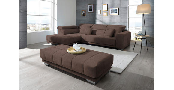 ECKSOFA in Mikrofaser Hellbraun  - Chromfarben/Hellbraun, Design, Textil/Metall (207/301cm) - Xora