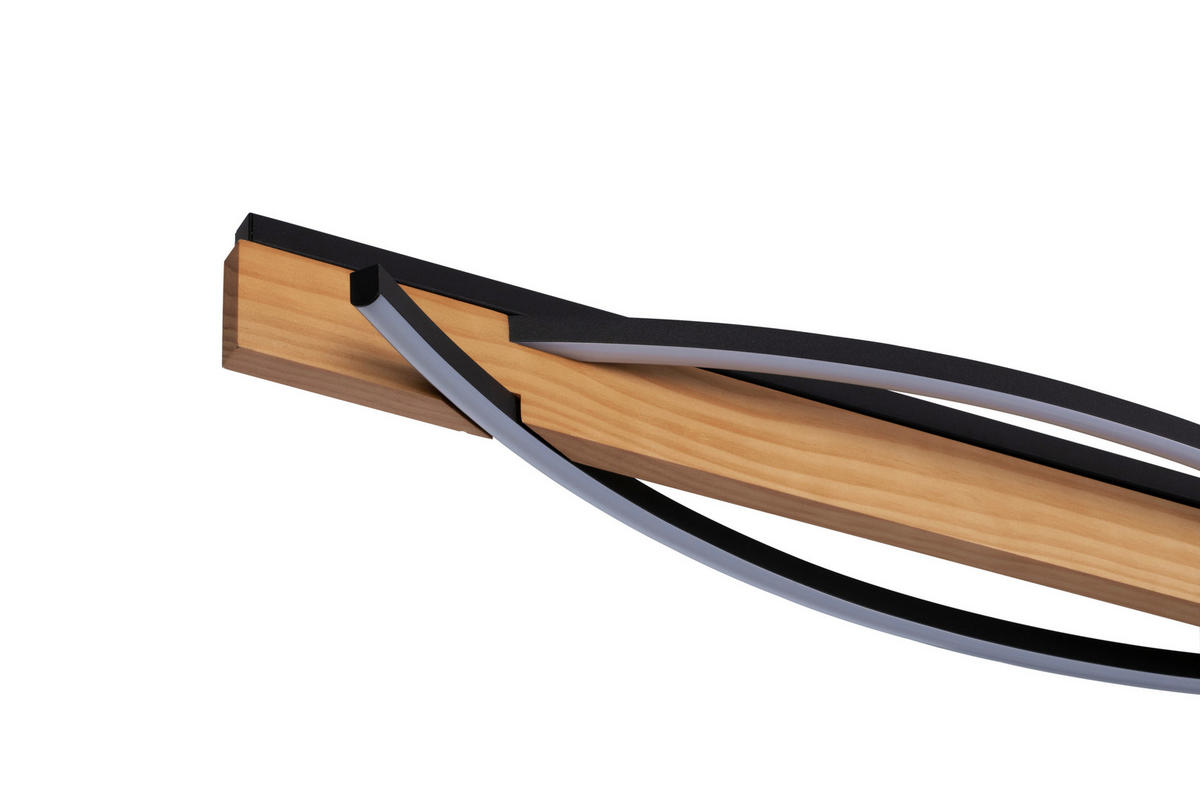 LED-HÄNGELEUCHTE Zhang 120/12,5/150 cm   - Schwarz/Kieferfarben, Design, Holz/Kunststoff (120/12,5/150cm) - Novel