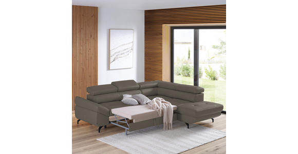 ECKSOFA in Echtleder Graubraun  - Graubraun/Schwarz, Design, Leder/Metall (270/220cm) - Novel