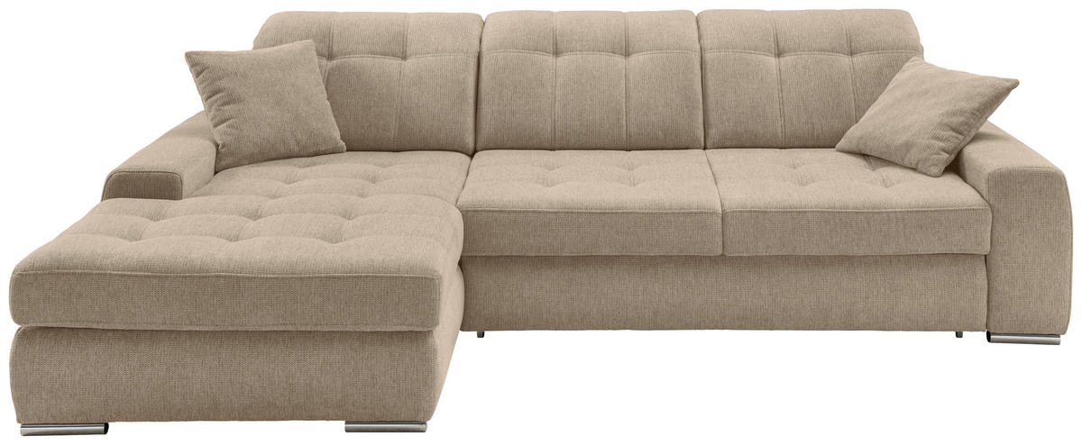 ECKSOFA FRIDO Hellbraun Chenille Rücken echt, Kopfteilverstellung, Sitztiefenverstellung  - Chromfarben/Hellbraun, KONVENTIONELL, Textil/Metall (186/283cm) - Livetastic
