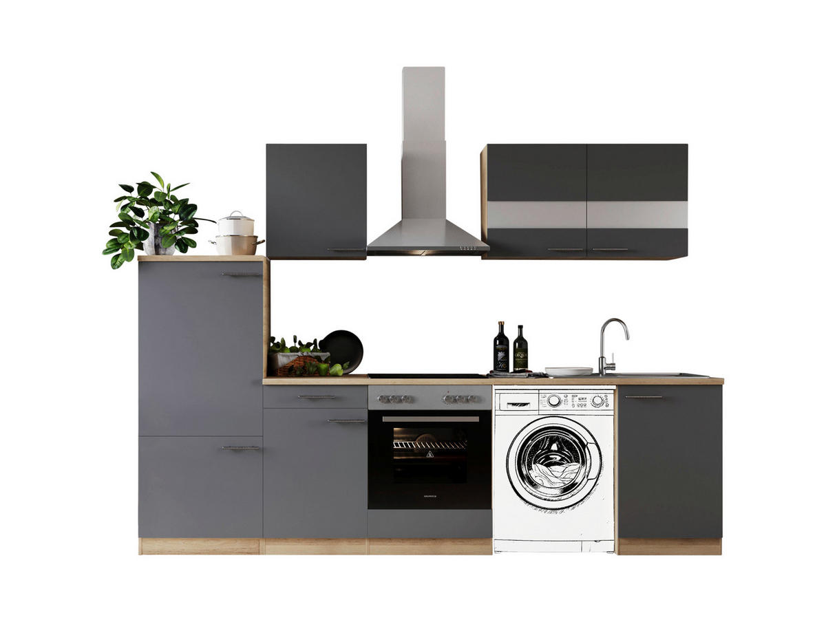 MODULKÖK 280 cm   i grå  - stålfärgad/grå, Basics, metall/trämaterial (280cm) - Respekta