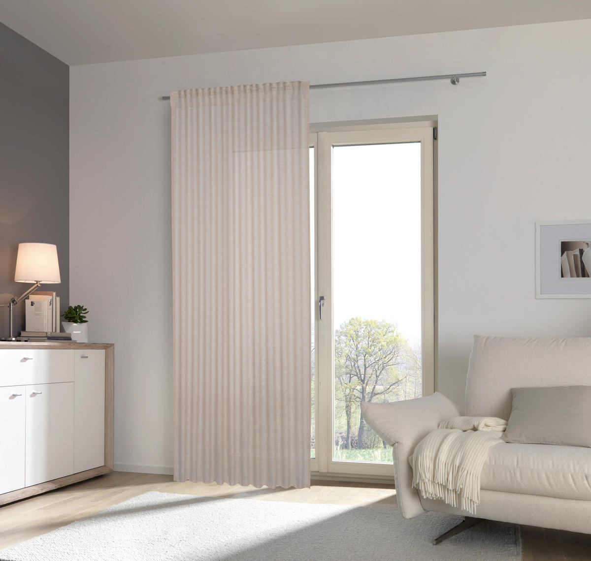 FERTIGVORHANG transparent  - Sandfarben, Basics, Textil (140/245cm) - Esposa