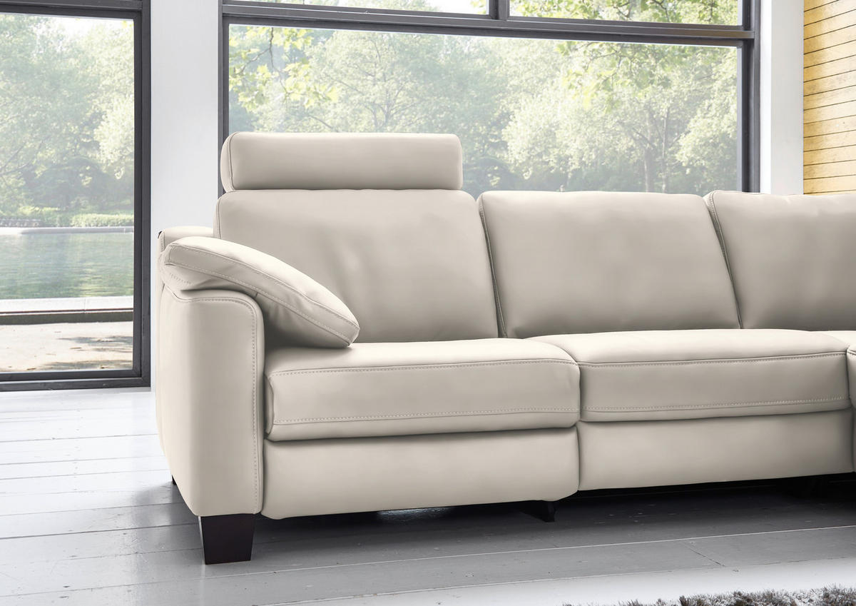 ECKSOFA in Echtleder Creme  - Eichefarben/Creme, Design, Leder/Holz (259/235cm) - Valdera