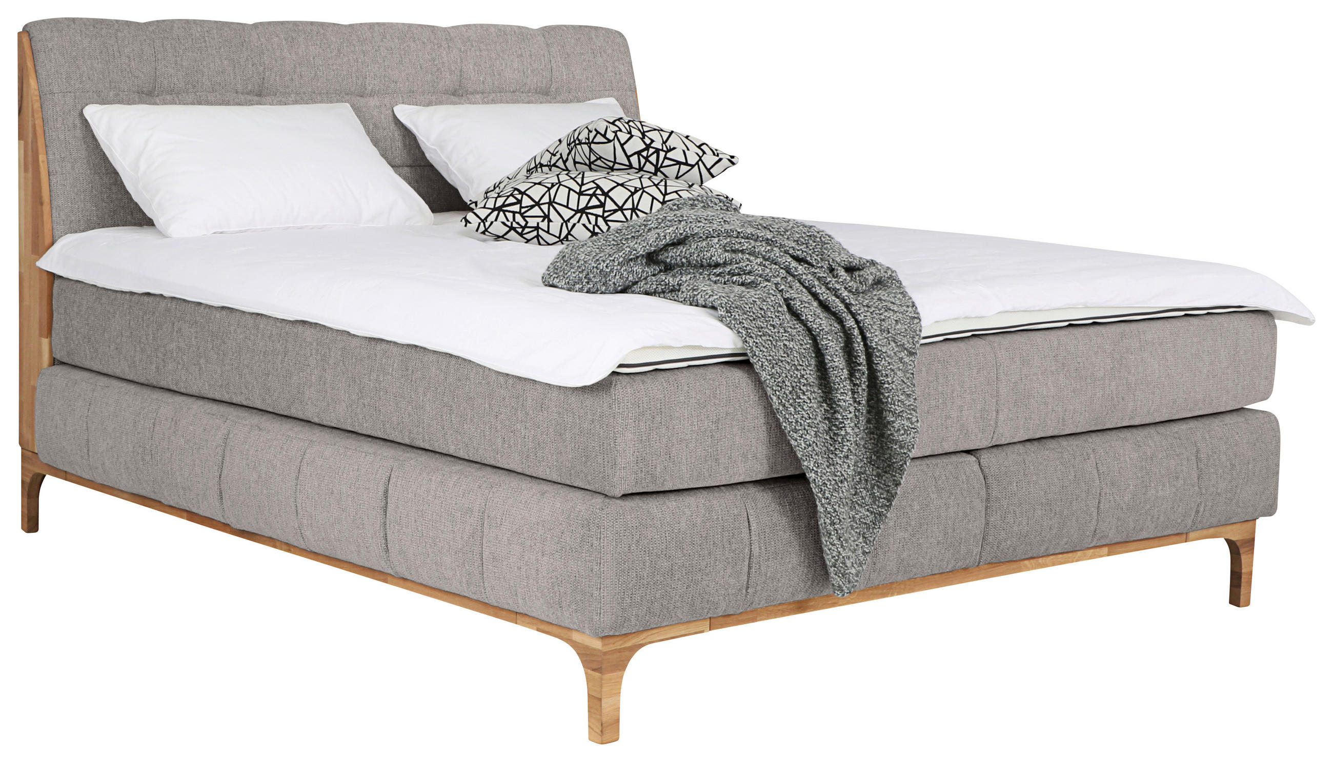 BOXSPRING-ÁGY 180/200 cm  homok  - tölgyfa/homok, Modern, faalapú anyag/textil (180/200cm) - MID.YOU
