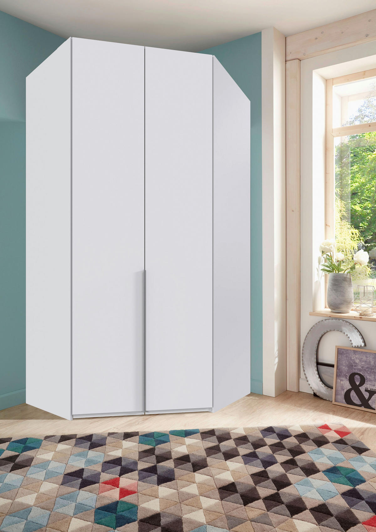 ECKKLEIDERSCHRANK 120/236/120 cm  - Weiss/Alufarben, Modern, Holzwerkstoff/Metall (120/236/120cm) - MID.YOU