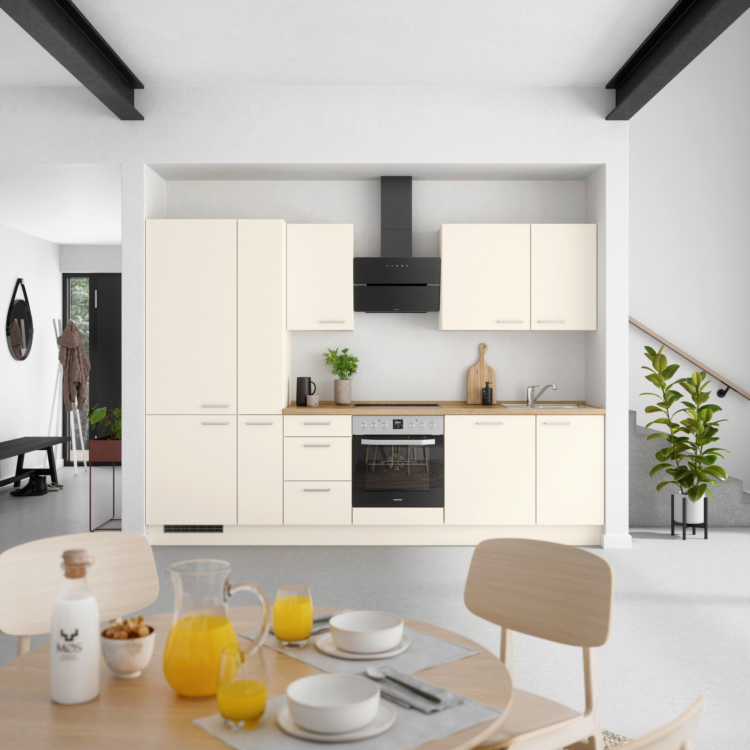 KÜCHENBLOCK 300 cm   in Eichefarben, Magnolie  - Edelstahlfarben/Eichefarben, MODERN, Holzwerkstoff/Metall (300cm) - Nobilia