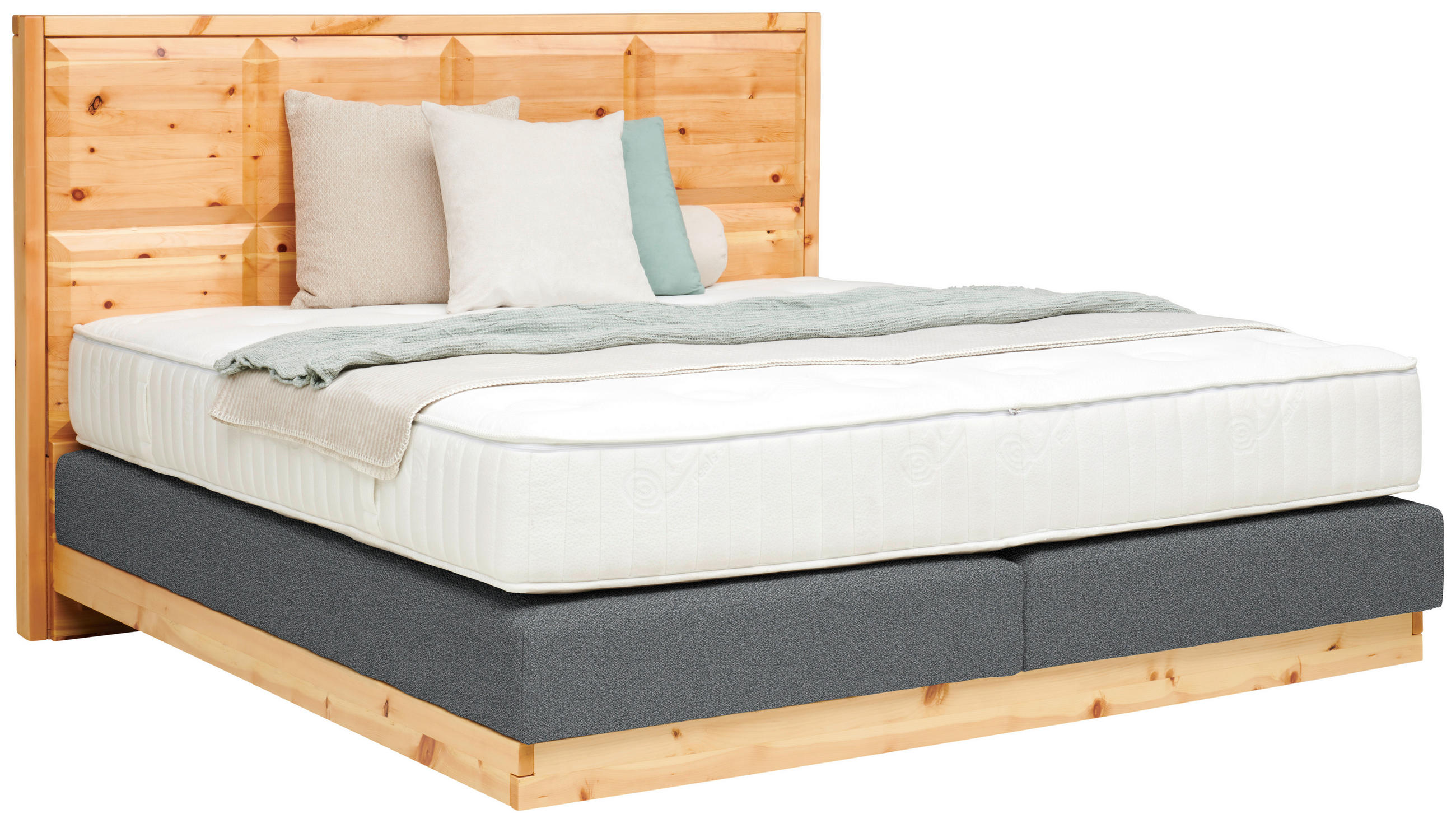 BOXSPRINGBETT 180/200 cm  Zirbelkieferfarben, Dunkelgrau  - Dunkelgrau/Zirbelkieferfarben, Natur, Holz/Textil (180/200cm) - Valnatura