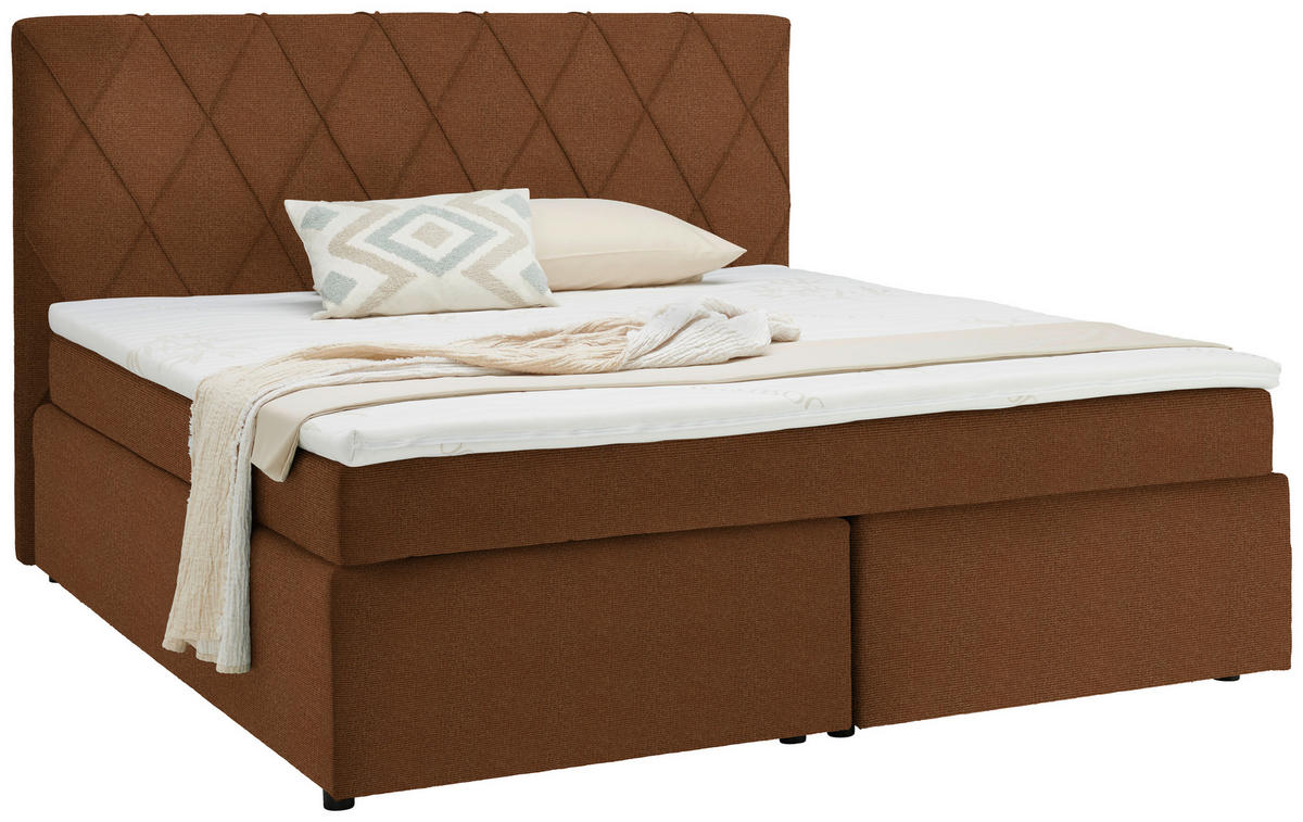 BOXSPRINGBETT 180/200 cm  in Rostfarben  - Rostfarben/Schwarz, Design, Kunststoff/Textil (180/200cm) - Xora