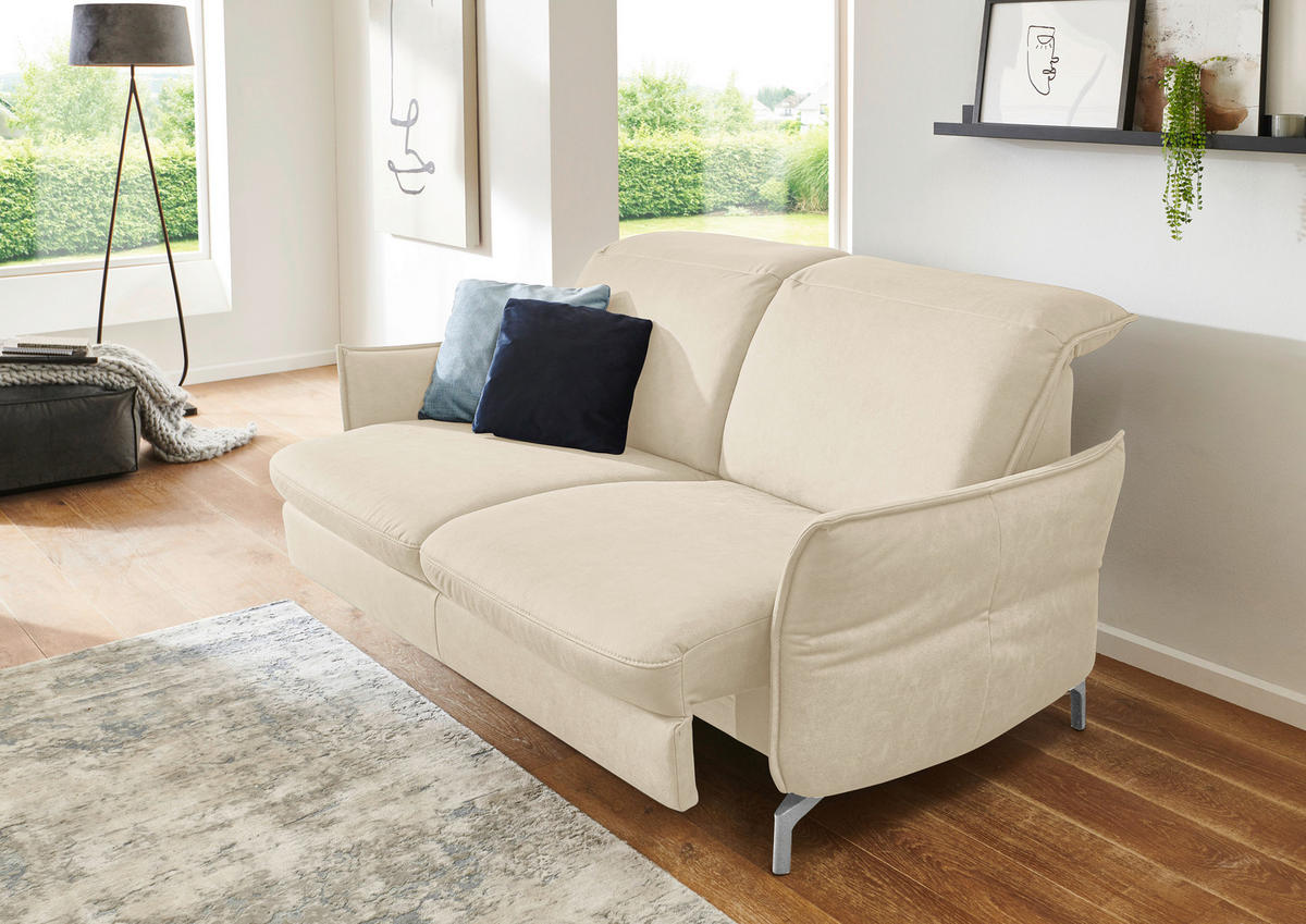 2,5-SITZER in Lederlook (vegan) Ecru  - Ecru/Nickelfarben, Modern, Textil/Metall (185/89/109cm) - Livetastic