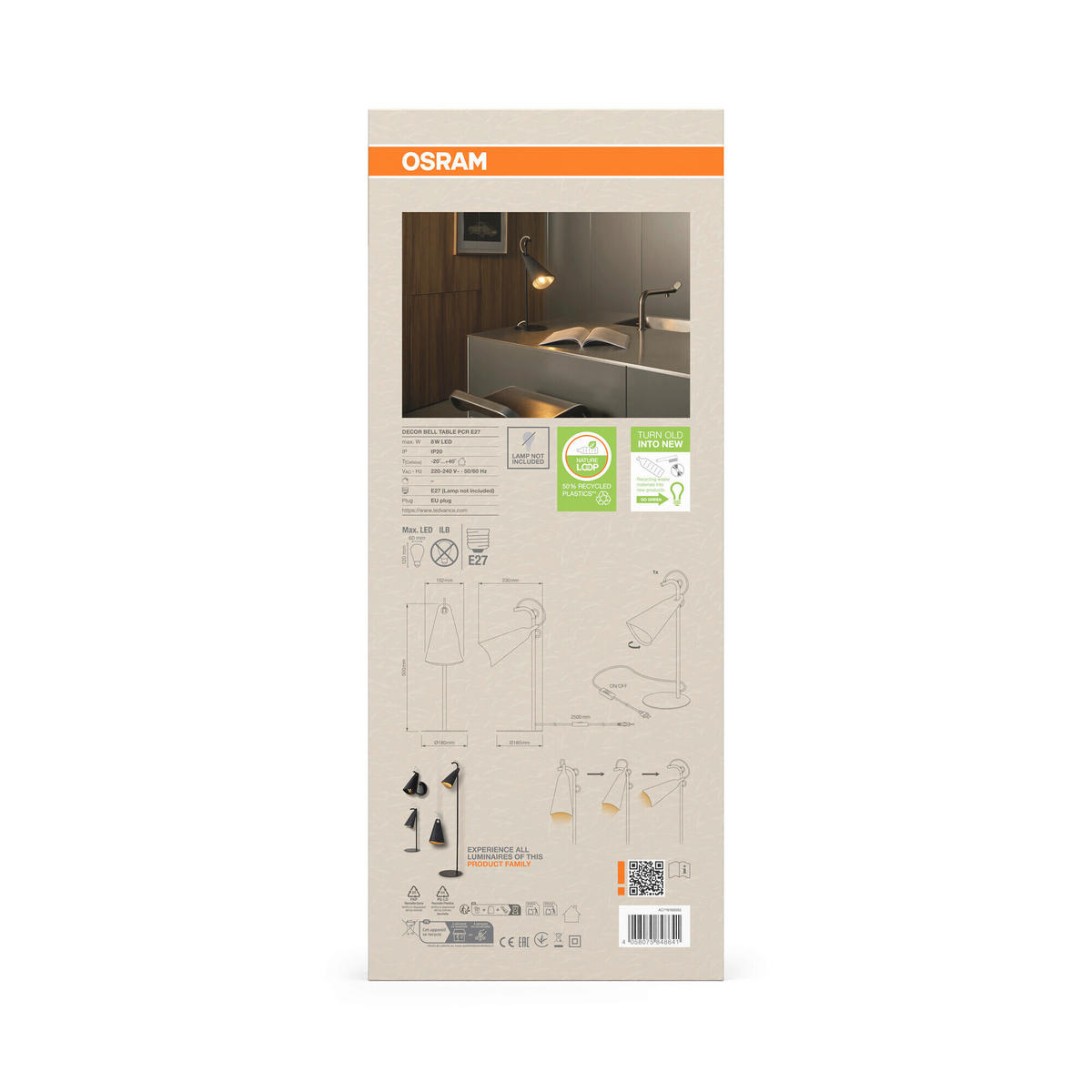 TISCHLEUCHTE 18/23/50 cm   - Schwarz, Basics, Kunststoff/Metall (18/23/50cm) - Osram