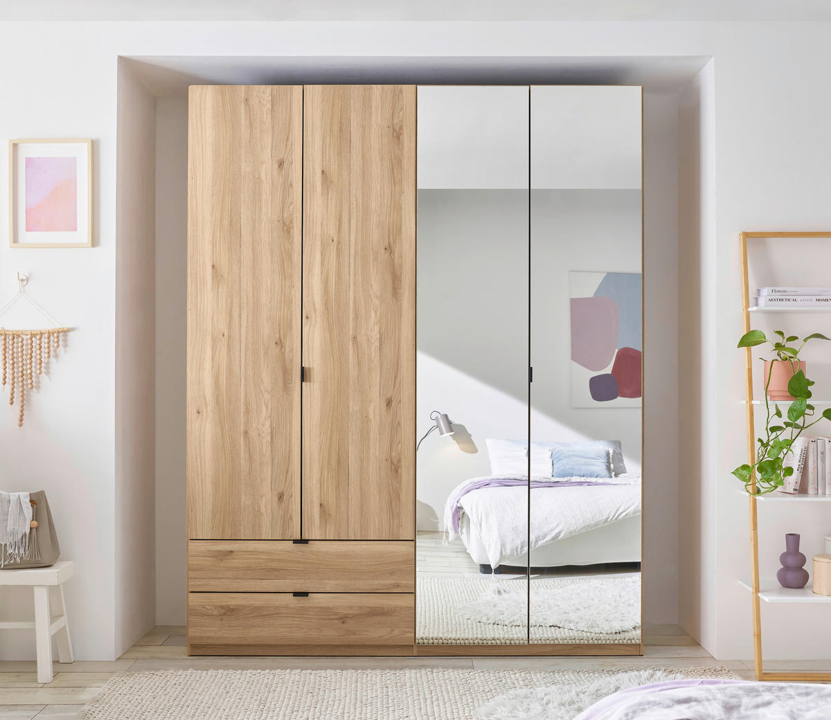 DREHTÜRENSCHRANK  in Eichefarben  - Eichefarben/Schwarz, KONVENTIONELL, Glas/Holzwerkstoff (180/225,5/57cm) - Xora