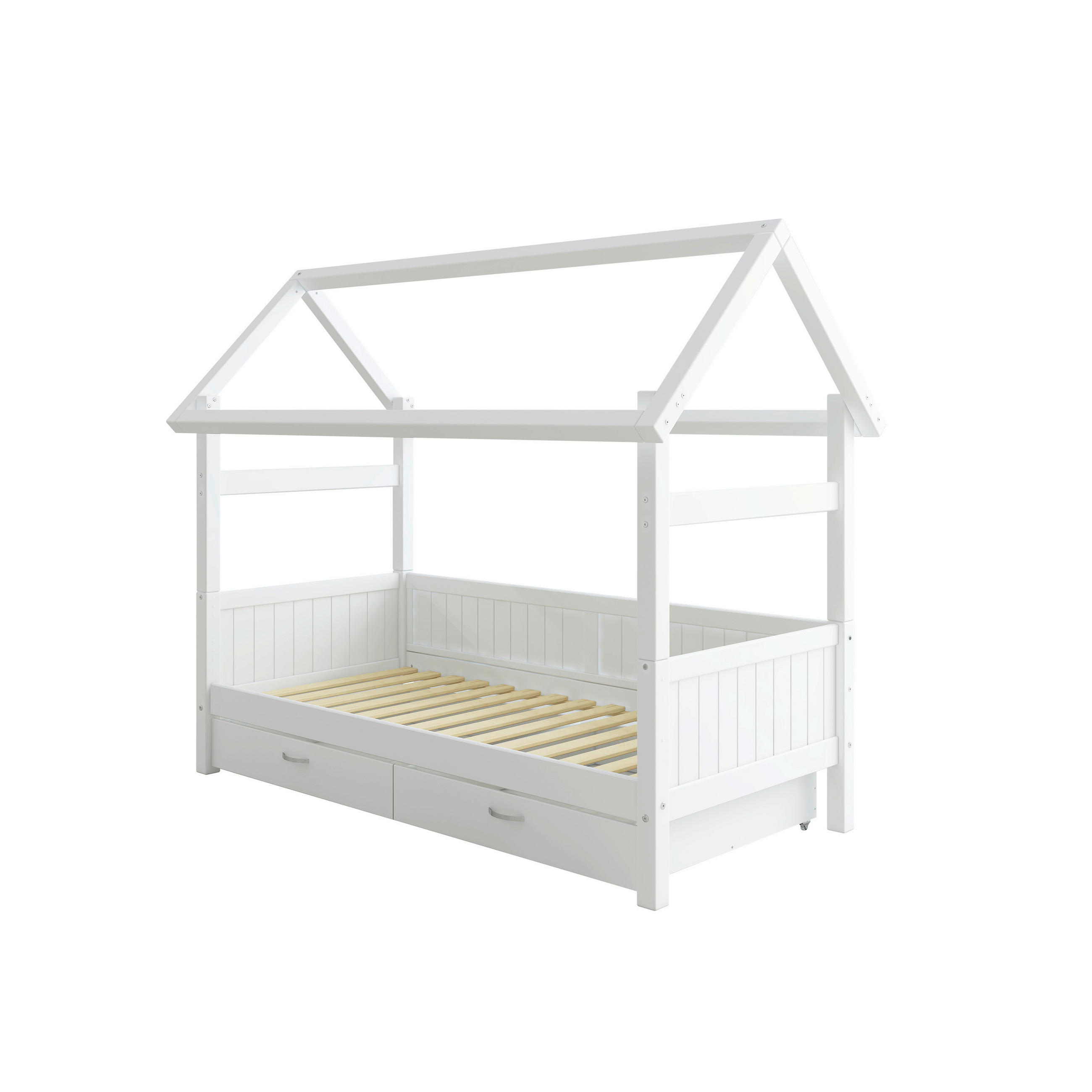HAUSBETT 90/200 cm,  in Weiß, Rollrost, Bettschublade  - Weiß, MODERN, Holz (90/200cm) - Chameo