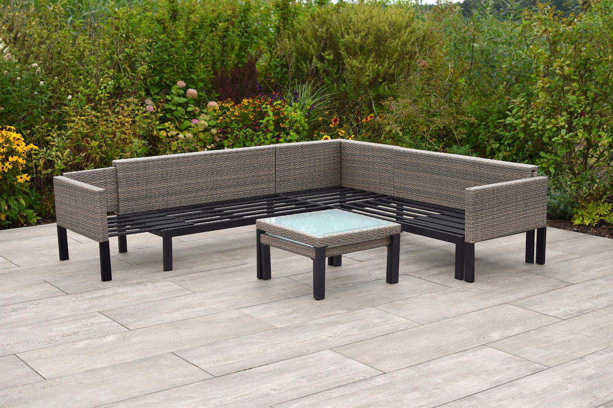 LOUNGEGARNITUR  200/200 cm  Aluminium  - Beige, MODERN, Glas/Kunststoff (200/200cm) - Gardenson
