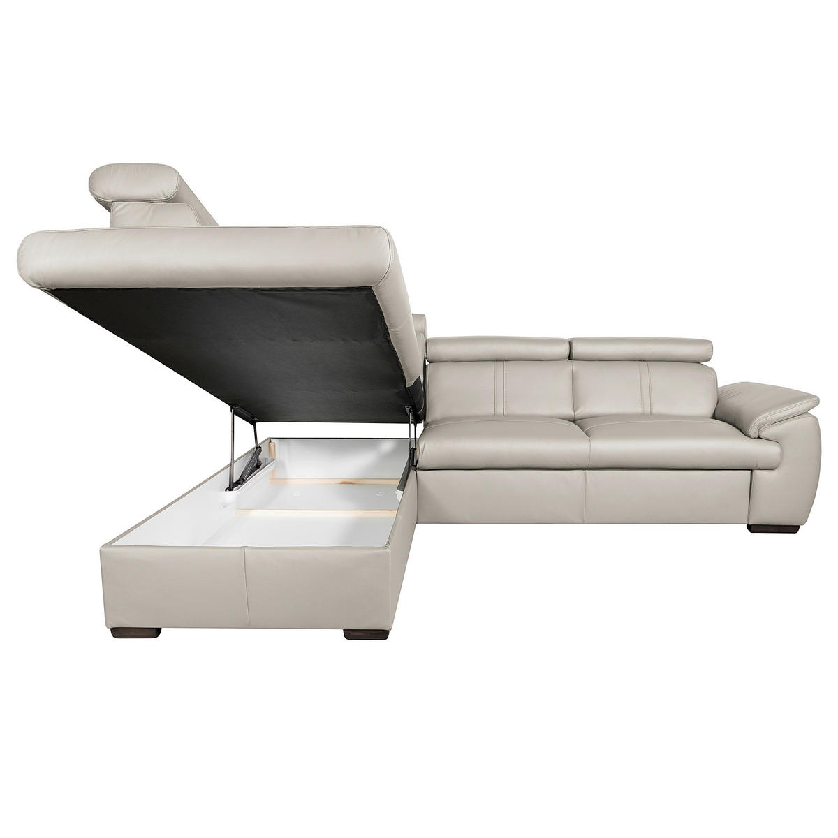 ECKSOFA  in Echtleder Platinfarben  - Platinfarben/Wengefarben, Design, Leder/Holz (211/265cm) - Livetastic