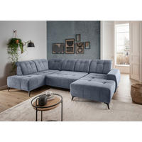 WOHNLANDSCHAFT SANO Hellblau Chenille  - Schwarz/Hellblau, MODERN, Textil/Metall (200/337/180cm) - Livetastic