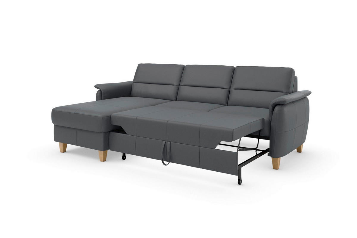 ROHOVÁ SEDAČKA, koža, čierna - čierna/farba duba, Basics, koža/drevo (163/244cm) - Sit & More