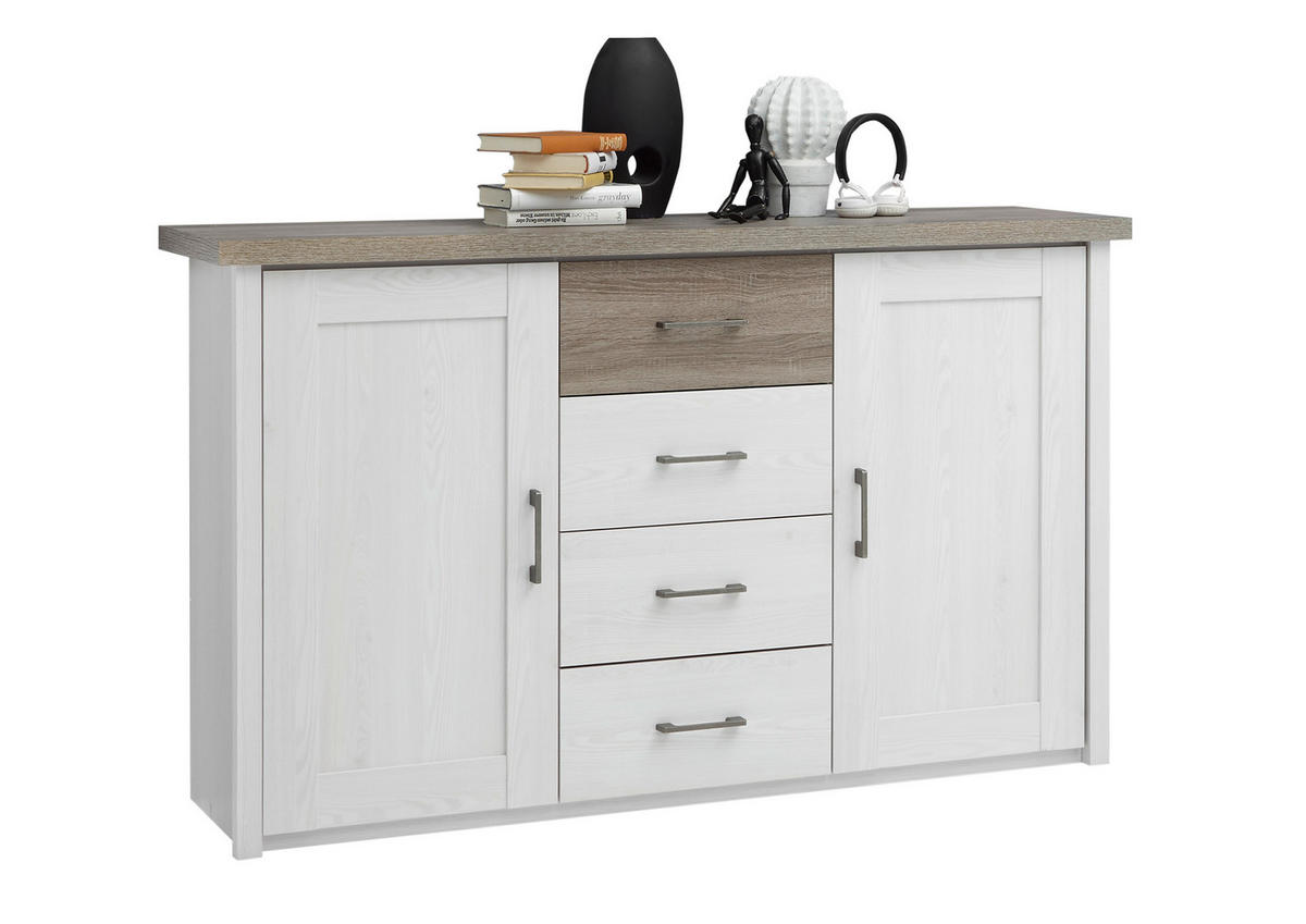 VISOKA KOMODA     bijela, boje pinije, boje tartuf hrasta  - bijela/boje pinije, Design, drvni materijal/metal (150/90/42cm) - Carryhome