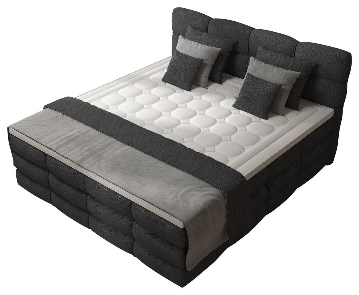 BOXSPRINGBETT 180/200 cm,  in Dunkelgrau, gepolstertes Kopfteil, Bettkasten, Topper, Matratzen, H3 + H3 = fest  - Dunkelgrau/Schwarz, Design, Kunststoff/Textil (180/200cm) - Chameo