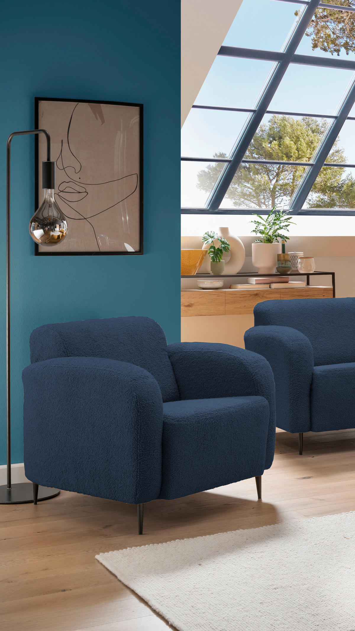 SESSEL in Teddystoff Blau  - Blau/Schwarz, Modern, Textil/Metall (85/76/90cm) - Livetastic
